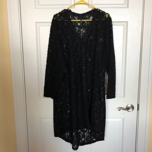 Black lace full length jacket size 1X button front